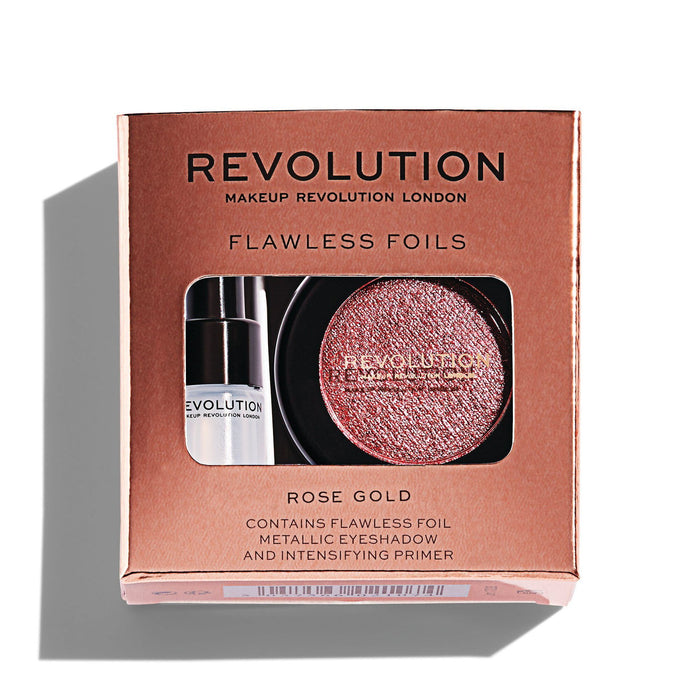 Set Makeup Revolution Flawless Foils: fard de pleoape Rose Gold 2 g + primer intensificator 2 ml, vegan