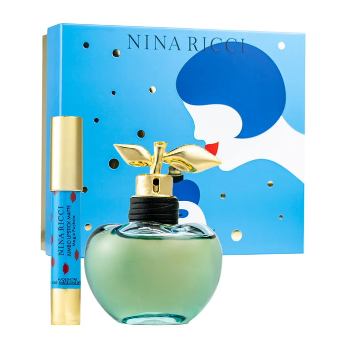 Set Nina Ricci Luna, pentru femei: apă de toaletă 80 ml + ruj mat Fuchsia 2,5 g