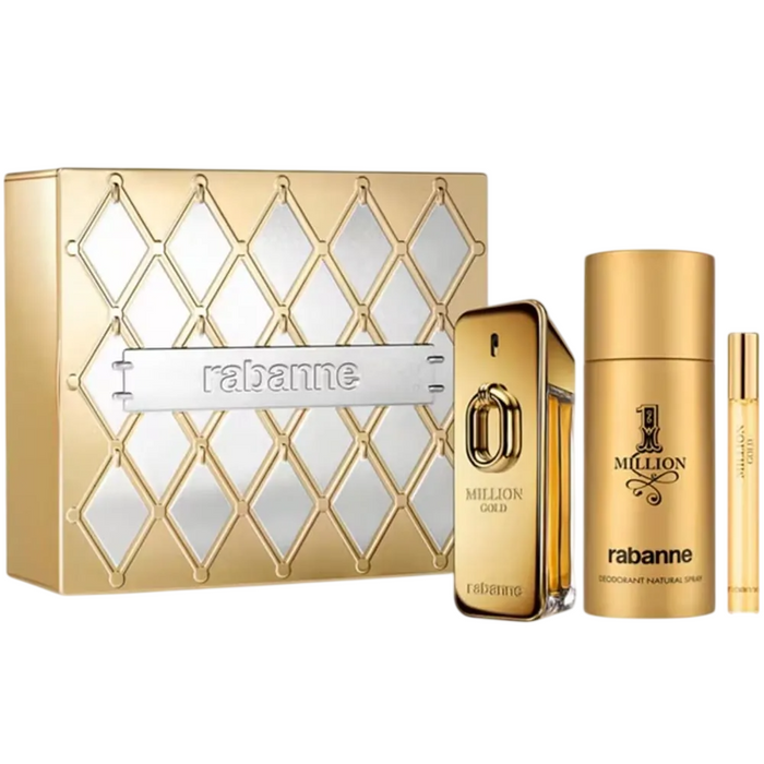 Set Paco Rabanne Million Gold + 1 Million: apă de parfum 100 ml + apă de parfum 10 ml + deodorant antiperspirant 150 ml