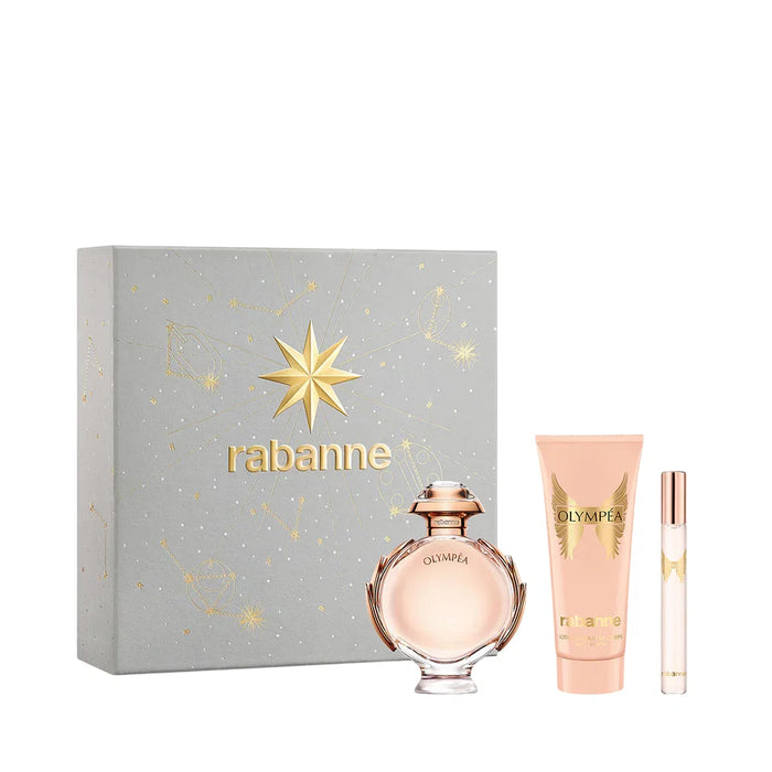 Set Paco Rabanne Olympea, pentru femei: apă de parfum 80 ml + apă de parfum 10 ml + loțiune de corp 100 ml