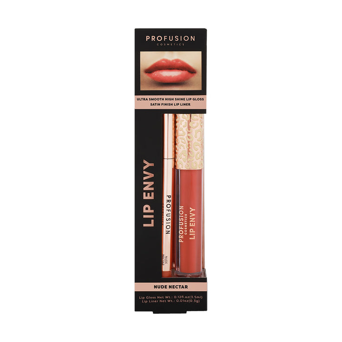 Set luciu de buze Profusion Cosmetics Lip Envy + creion de buze, nuanța Nude Nectar, 3,5 ml + 0,3 g