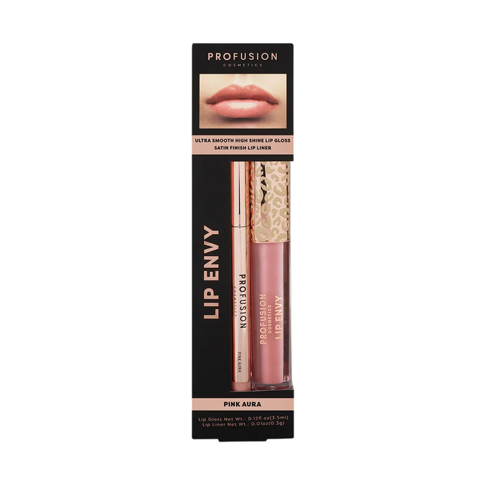 Set de machiaj Profusion Cosmetics Lip Envy Pink Aura, luciu de buze 3,5 ml + creion de buze 0,3 g