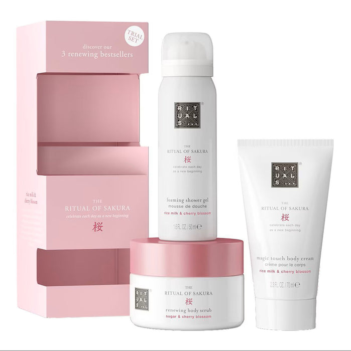 Set Rituals The Ritual Of Sakura, spumă de duș 50 ml + scrub de corp 125 g + cremă de corp 70 ml