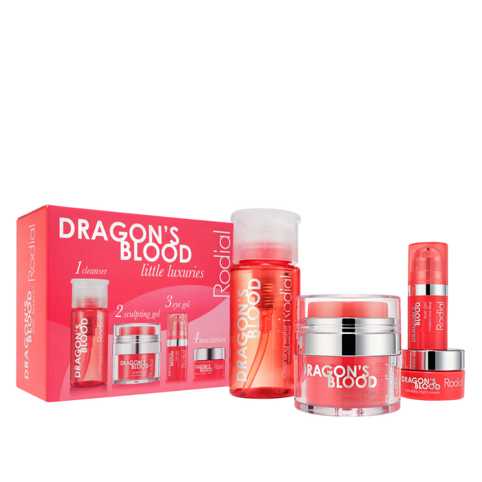 Set Rodial Little Luxuries Kit Dragon's Blood, apă micelară 100 ml + gel de sculptare 9 ml + gel pentru ochi 5 ml + cremă hidratantă
