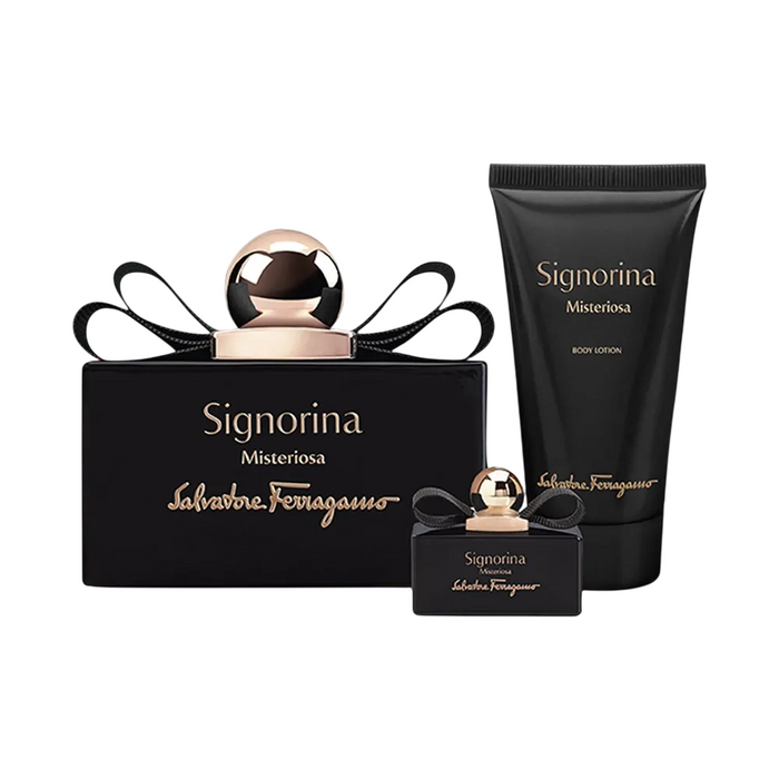 Set Salvatore Ferragamo Signorina Misteriosa, pentru femei: apă de parfum 50 ml + apă de parfum 5 ml + loțiune de corp 50 ml