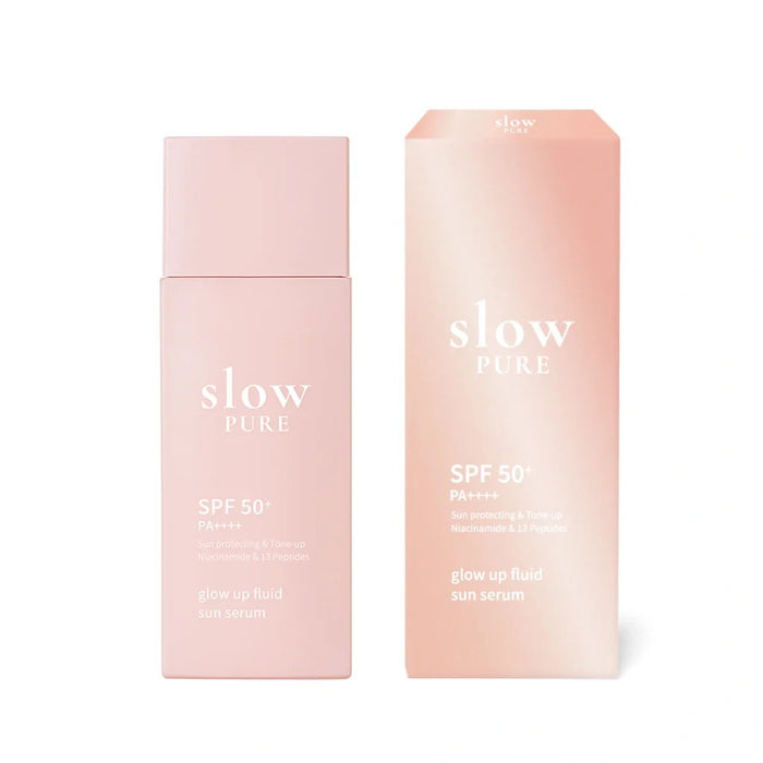 Ser de față cu protecție solară Slowpure Glow Up Fluid Sun, iluminator, SPF 50+, 50 ml