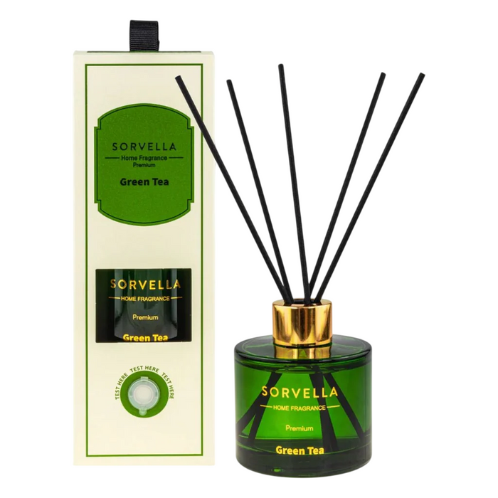 Difuzor de aromă cu bețișoare Sorvella Green Tea, verde, 120 ml