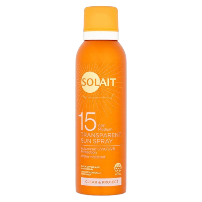 Spray pentru protecție solară Superdrug Solait, rezistent la apă, SPF 15, 200 ml, tester