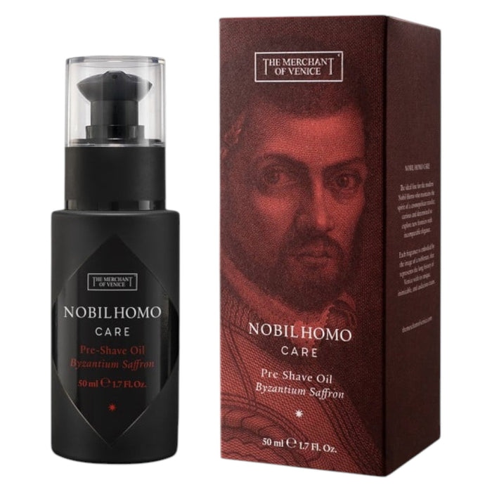 Ulei pre-ras The Merchant Of Venice Nobil Homo Care Byzantium Saffron, hidratant și emolient, pentru bărbați, 50 ml