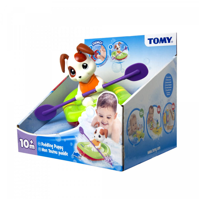 Jucărie de baie Tomy Toomies Paddling Puppy, cățeluș cu bărcuță și vâslă, de la 10 luni