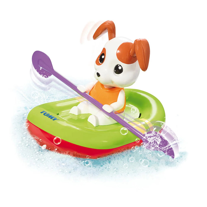 Jucărie de baie Tomy Toomies Paddling Puppy, cățeluș cu bărcuță și vâslă, de la 10 luni