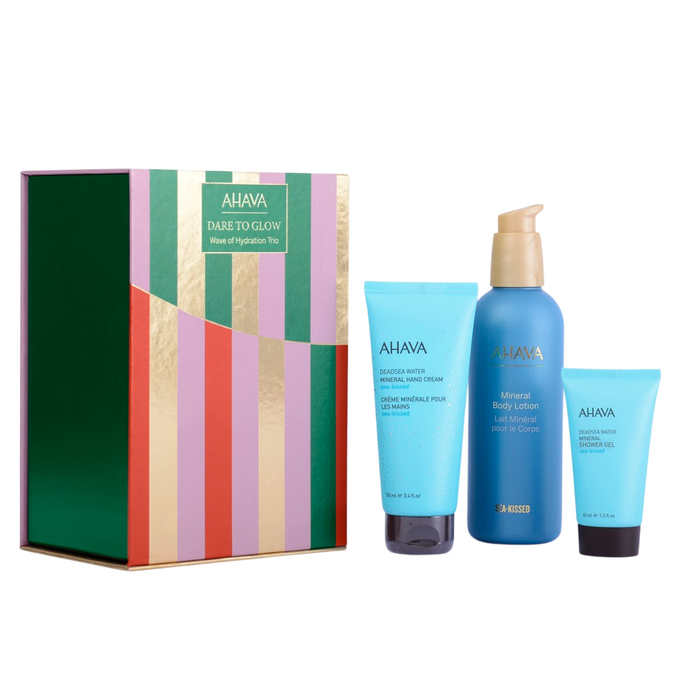 Set Ahava Wave of Hydration Trio, cremă de mâini 100 ml + gel de duș 40 ml + loțiune de corp 250 ml