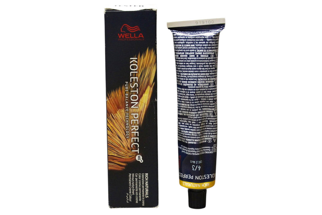 Vopsea permanentă de păr Wella Professionals Koleston Perfect Me+, nuanța 4/3 Medium Chestnut Golden, 60 ml, tester