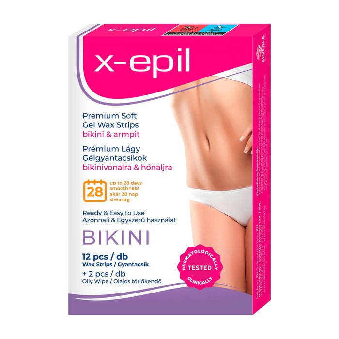 Benzi cu ceară pentru epilare X-Epil, pentru subraț și zona bikini, finisaj mătăsos, 12 buc