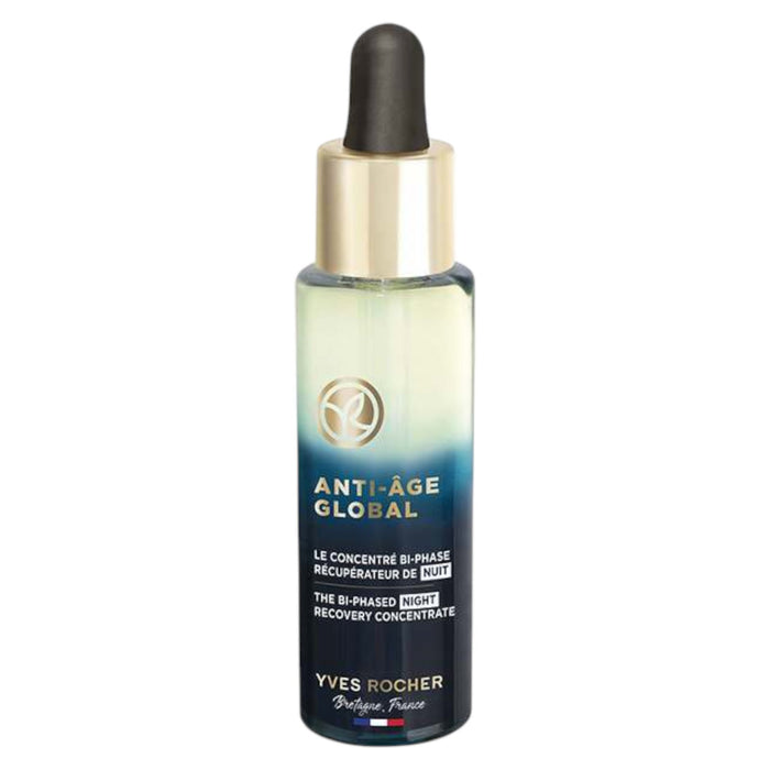 Ser de față Yves Rocher Anti-Age Global, bifazic, regenerant de noapte, pentru față și gât, 30 ml